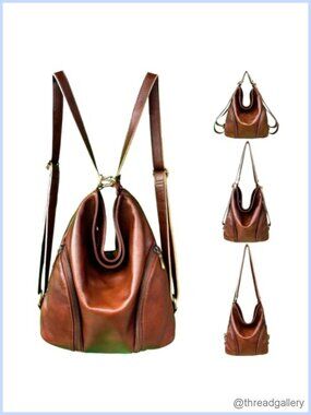 Genuine Leather Convertible Backpack Purse 3-in-1 Shoulder Bag 8 Pockets